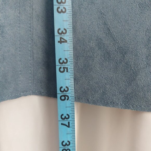 ZARA Faux Suede Blue Blazer XS Longline Open Front Trendy Dressy Jacket Modern - Picture 7 of 13